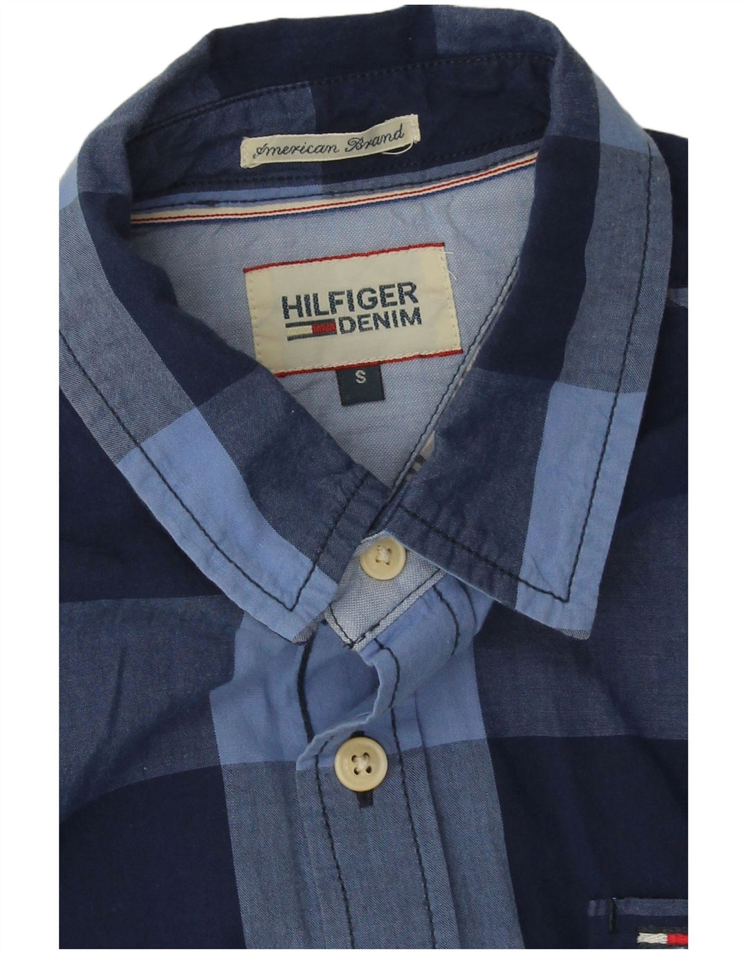 Camicia da uomo Tommy Hilfiger piccola in cotone a quadri blu navy