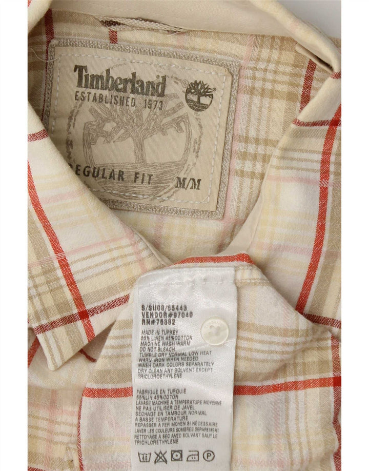 Camicia Timberland da uomo a maniche corte vestibilità regolare Lino a quadri beige medio