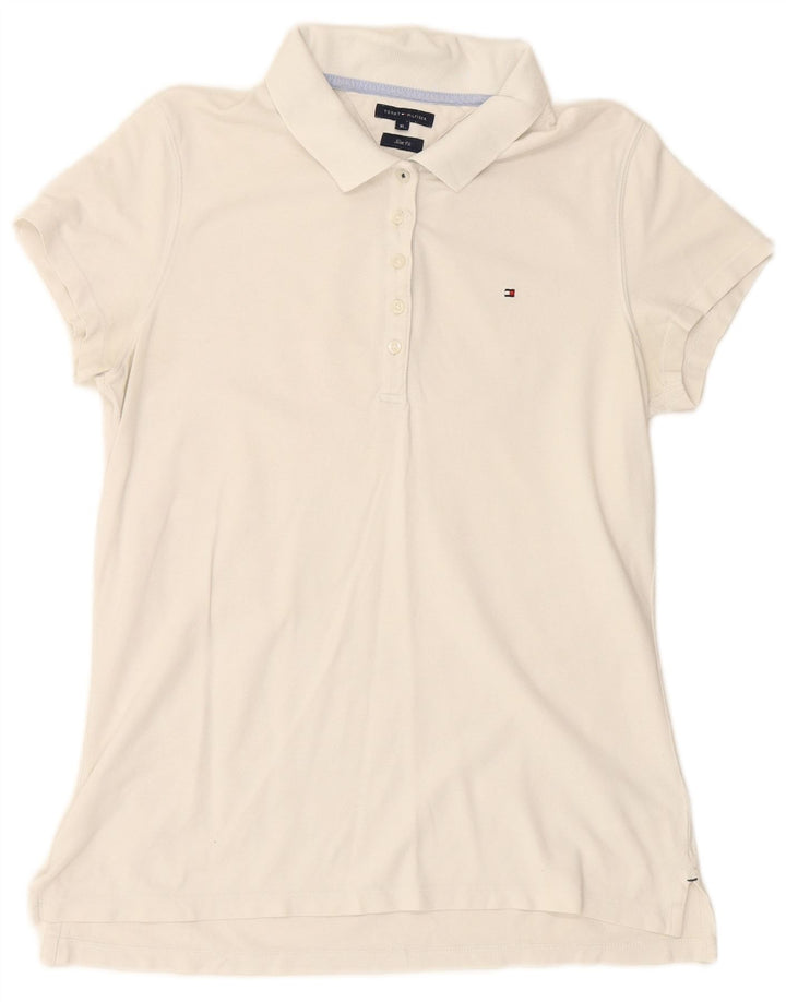 TOMMY HILFIGER Polo slim da donna UK 18 XL Cotone bianco
