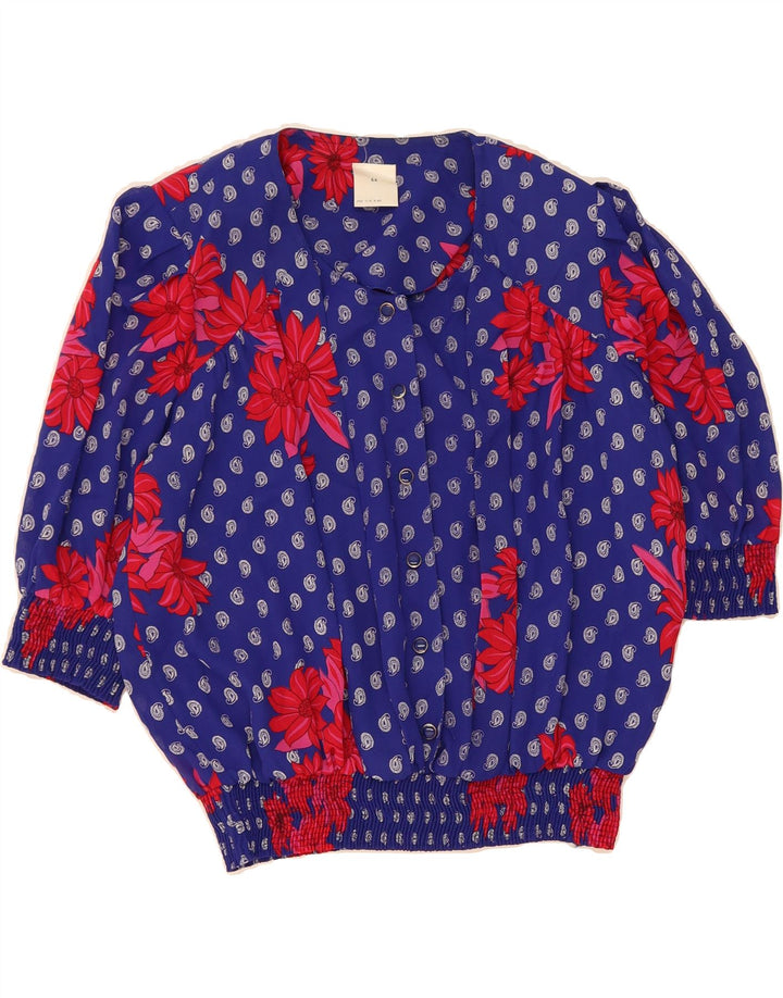 VINTAGE Womens Pullover Blouse Top EU 44 XL Blue Floral Polyester Vintage Vintage and Second-Hand Vintage from Messina Hembry 