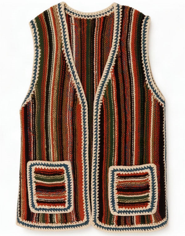 Maglione cardigan da donna vintage UK 12 a righe multicolori medie