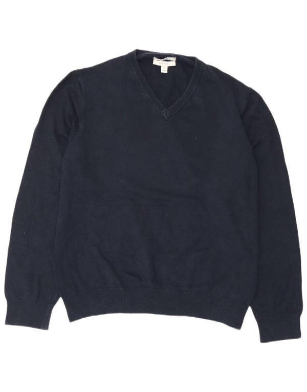 Maglione maglione con scollo a V da donna Marks & Spencer UK 18 XL Cotone blu navy
