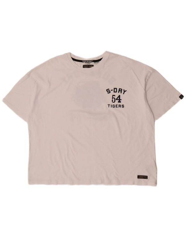 T-shirt grafica oversize corta da donna Superdry Top UK 16 grande cotone bianco