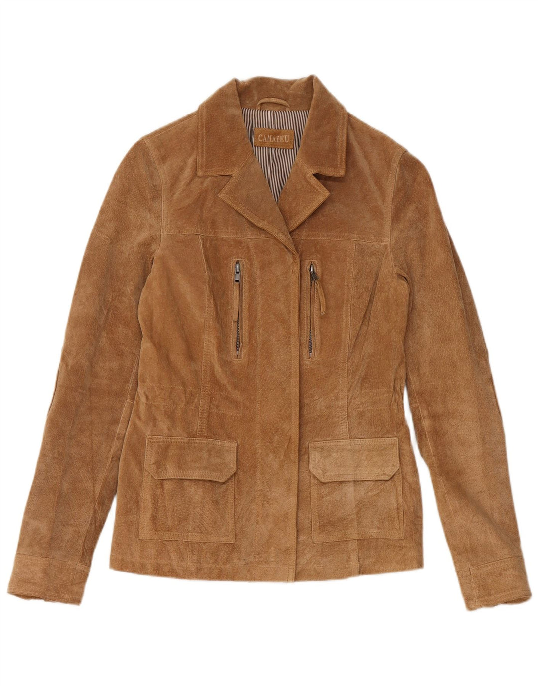 Giacca in pelle scamosciata da donna CAMAIEU UK 8 piccola in pelle beige