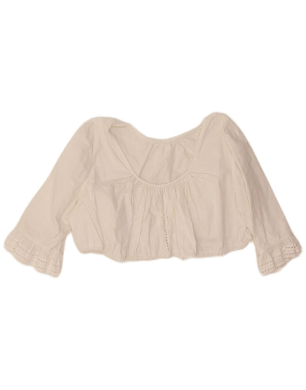 Top corto vintage da donna con maniche a 3/4 UK 12 bianco medio