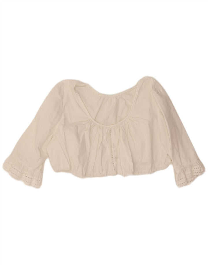 Top corto vintage da donna con maniche a 3/4 UK 12 bianco medio