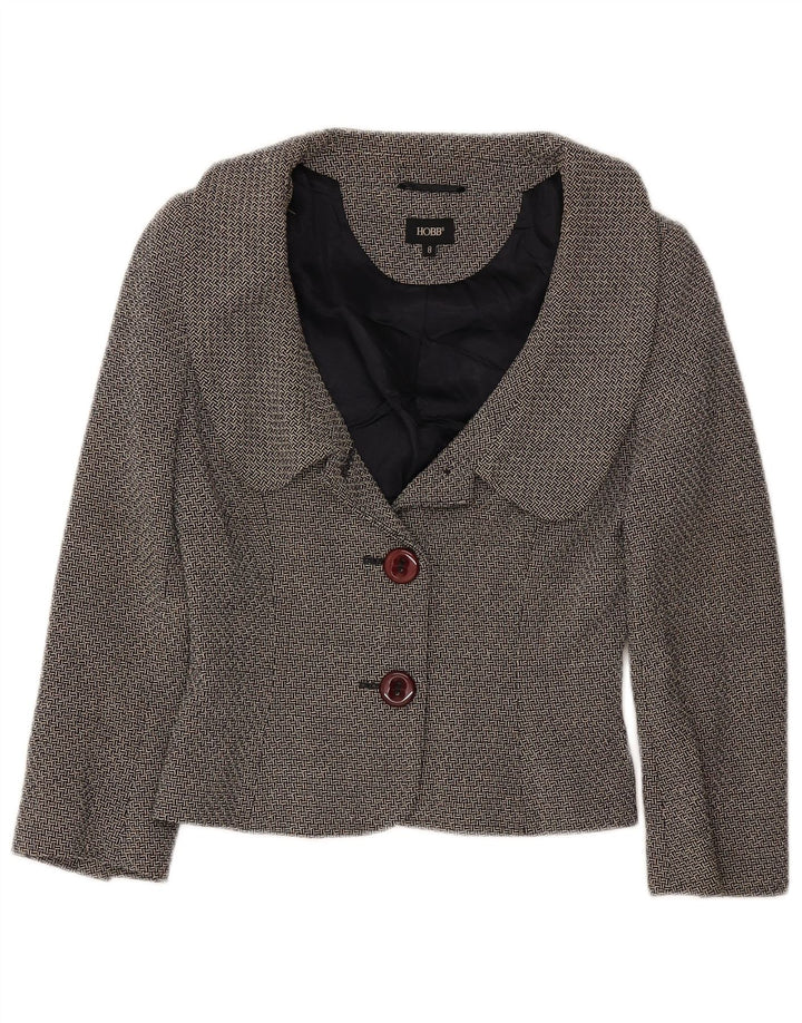Giacca blazer corta da donna a 2 bottoni Hobbs UK 8 piccola lana screziata nera