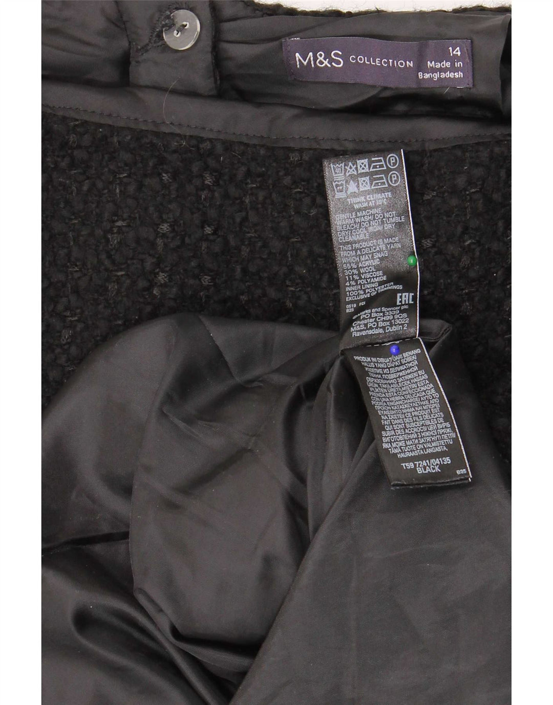 Minigonna da donna Marks & Spencer UK 14 media W32 acrilico nero