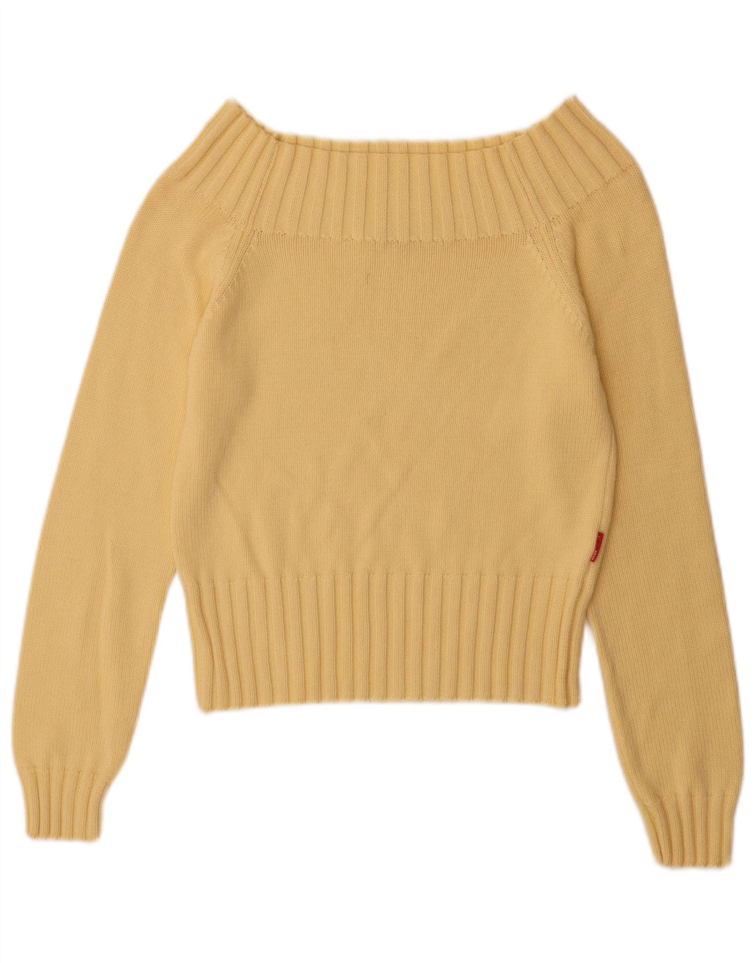 Maglione vintage da donna con spalle scoperte UK 12 cotone giallo medio