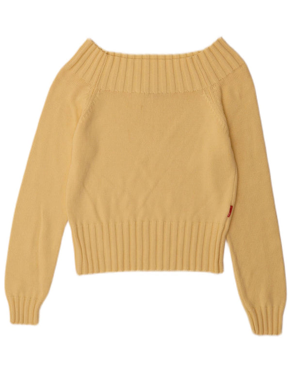 Maglione vintage da donna con spalle scoperte UK 12 cotone giallo medio