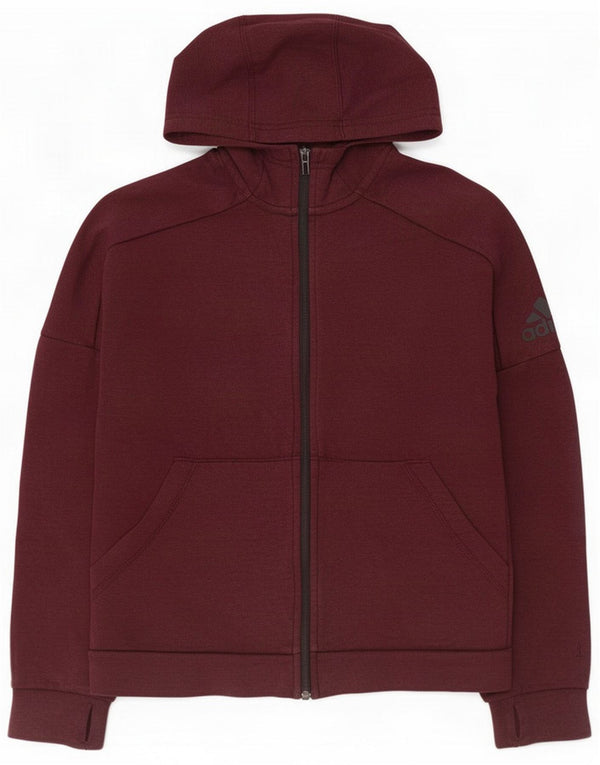 Adidas Womens Zip Hoodie Sweater UK 10 Small Burgundy Cotton