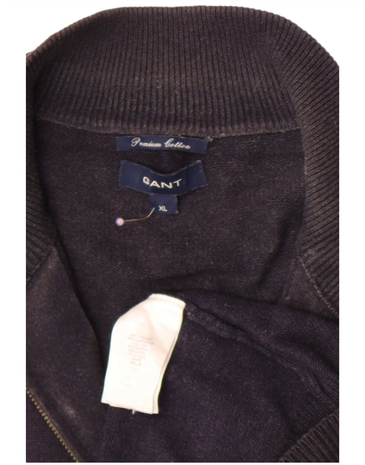 Gant Maglione da uomo con zip e collo XL in cotone blu navy