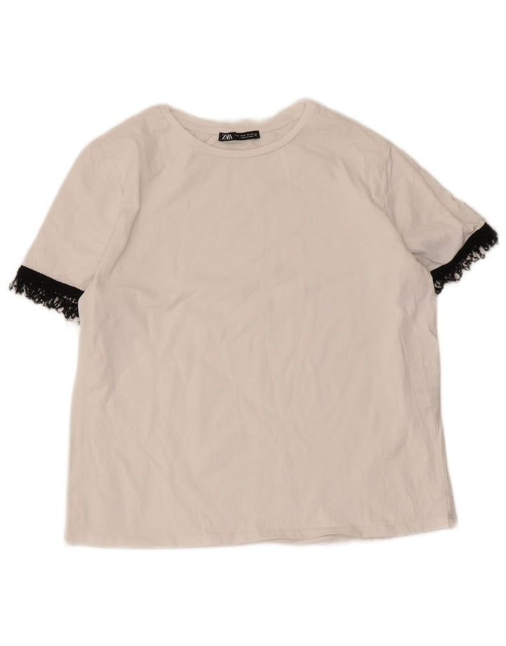 T-shirt da donna Zara Top UK 12 cotone color block bianco medio
