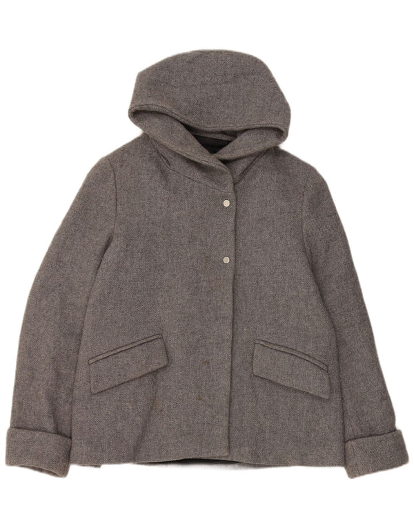 Giubbotto bomber con cappuccio da donna Zara UK 14 lana grigio medio