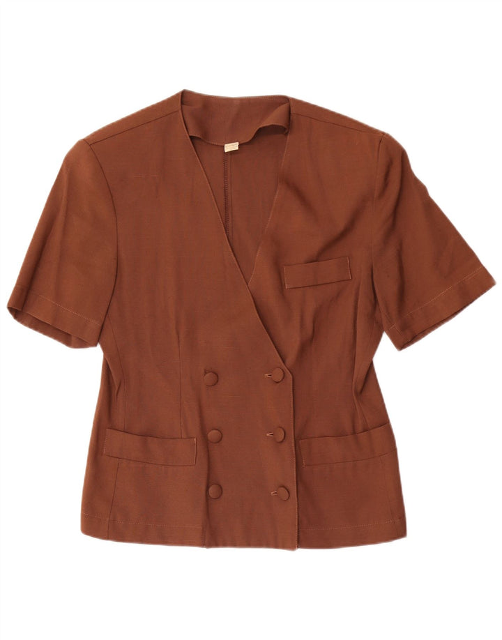 Giacca blazer doppiopetto vintage da donna UK 12 marrone medio