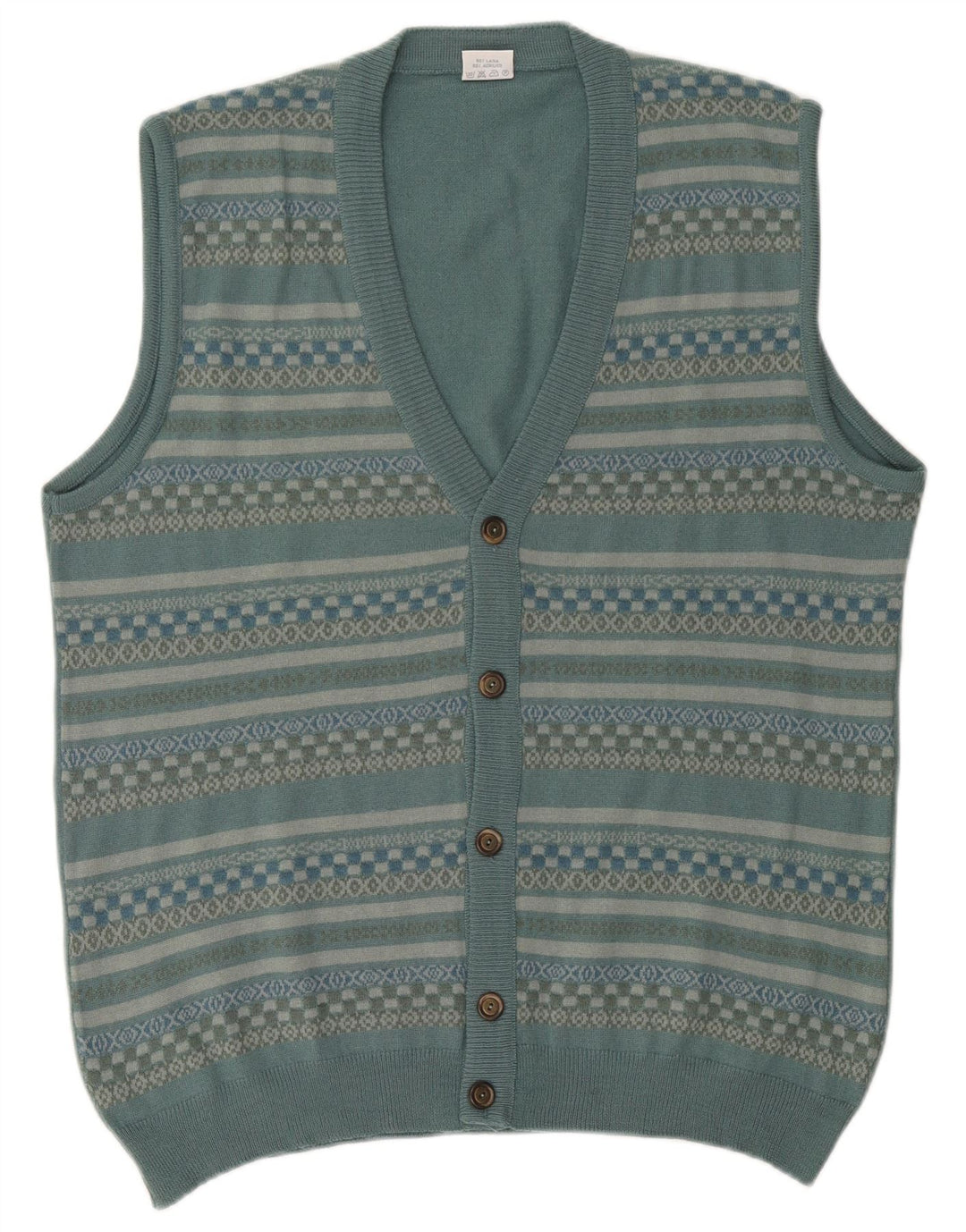 Maglione cardigan senza maniche da uomo Bernardini XL lana geometrica blu