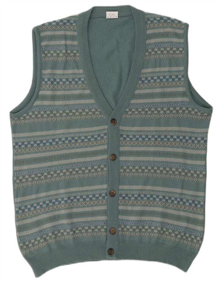 Maglione cardigan senza maniche da uomo Bernardini XL lana geometrica blu