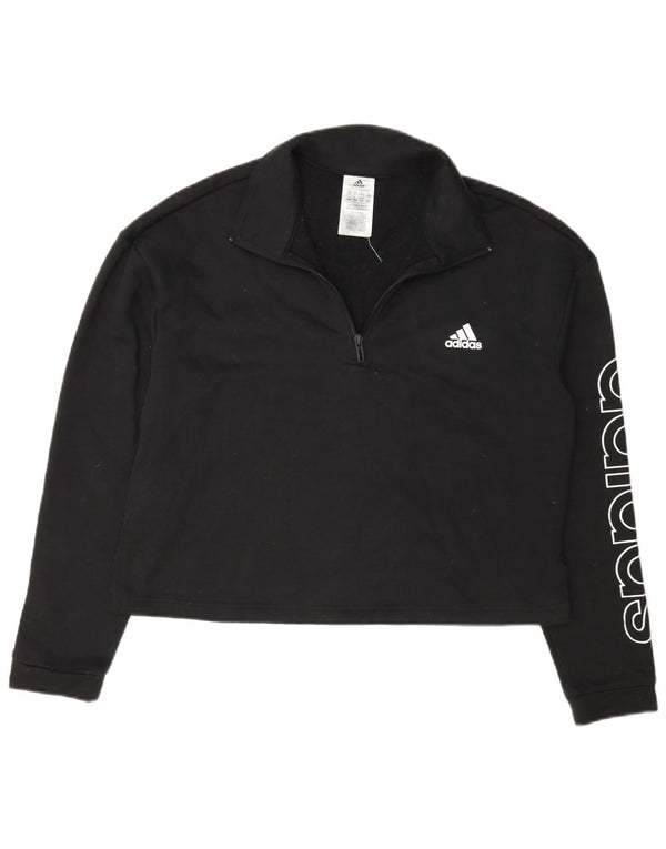 Felpa Adidas da donna con collo corto e grafica con zip, maglione, UK 16/18, grande, nera