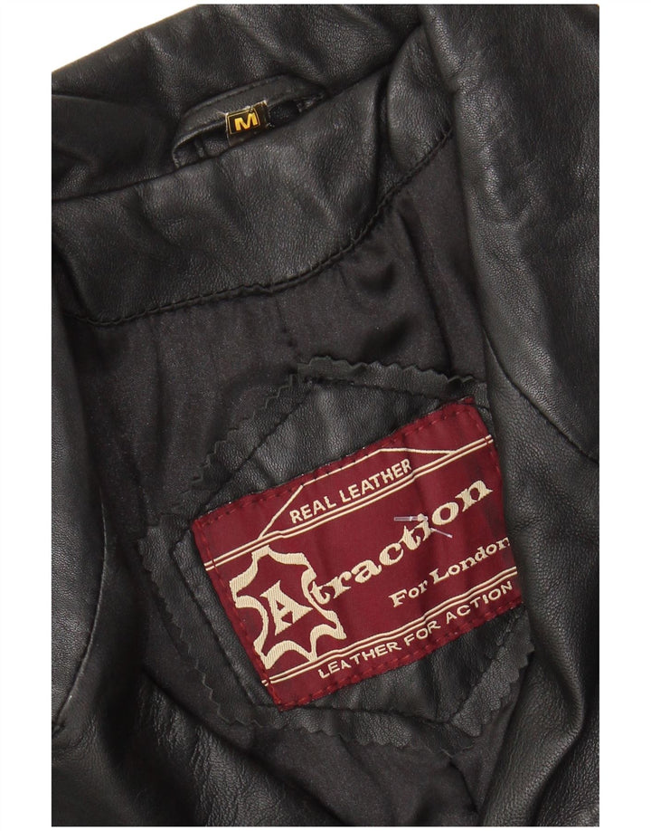 Cappotto in pelle vintage da donna UK 12 in pelle nera media