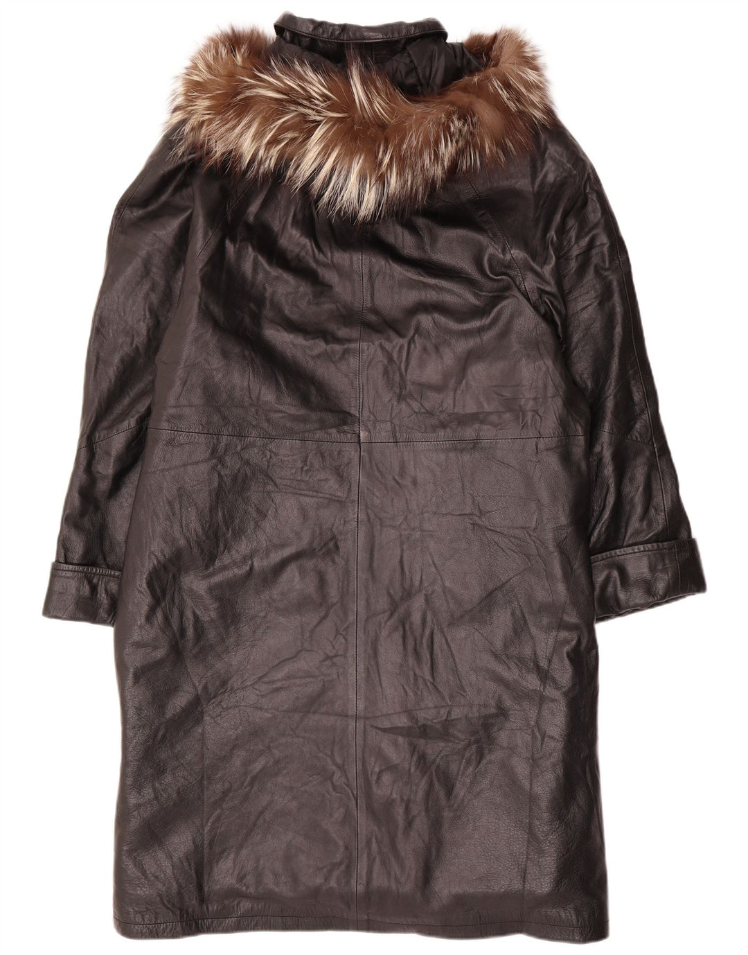 Cappotto in pelle con cappuccio oversize da donna VINTAGE UK 14 Pelle nera media