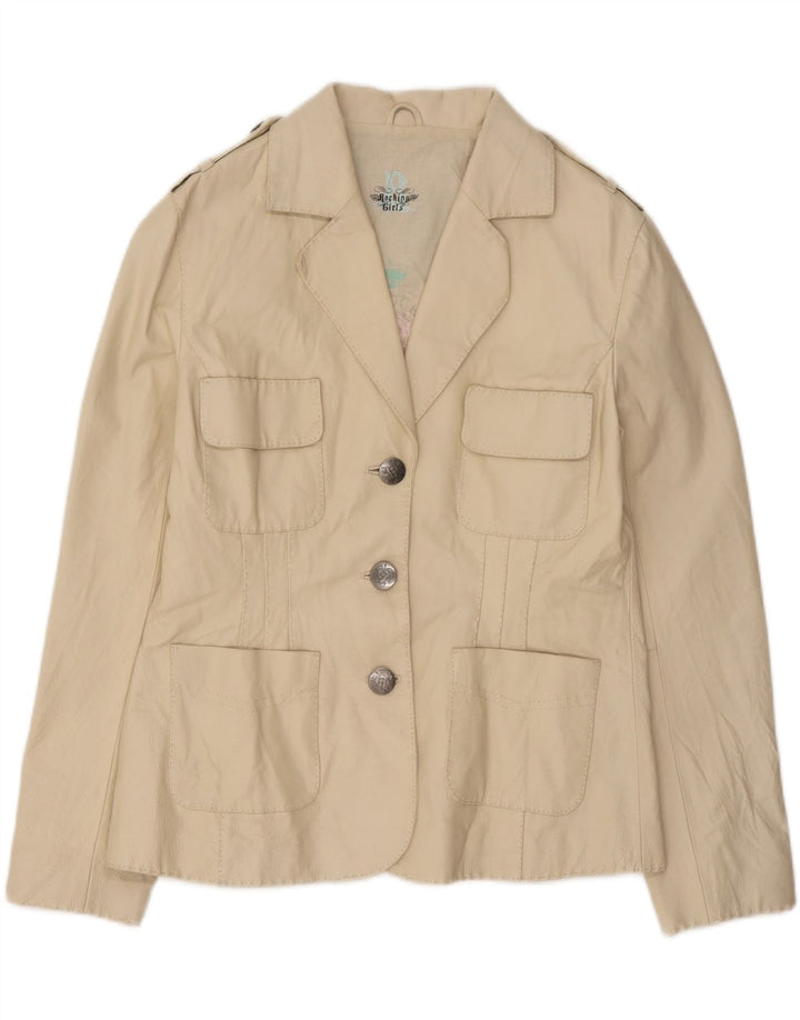 Giacca blazer vintage militare a 3 bottoni da donna UK 14 media bianca