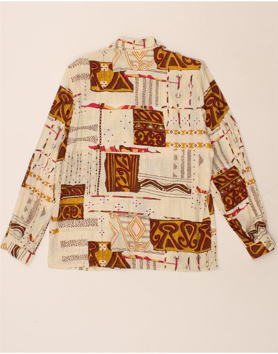 VINTAGE Womens Abstract Pattern Shirt IT 42 Medium Beige Viscose Vintage Vintage and Second-Hand Vintage from Messina Hembry 