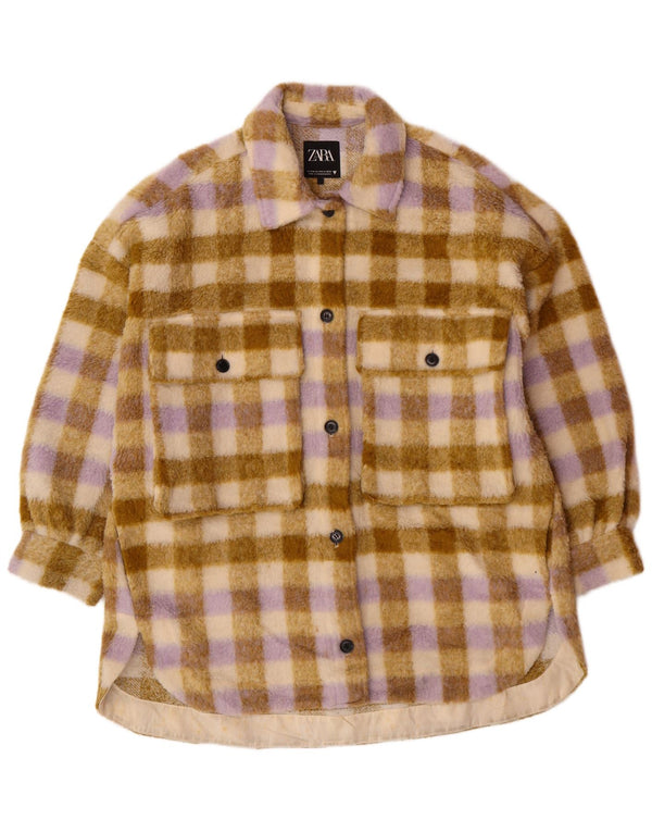 Giacca in pile oversize da donna Zara UK 10 Small Poliestere scozzese beige