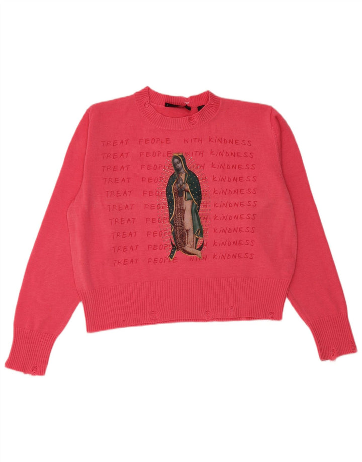 DESIGUAL Donna Maglione girocollo con grafica corta UK 14 Rosa medio