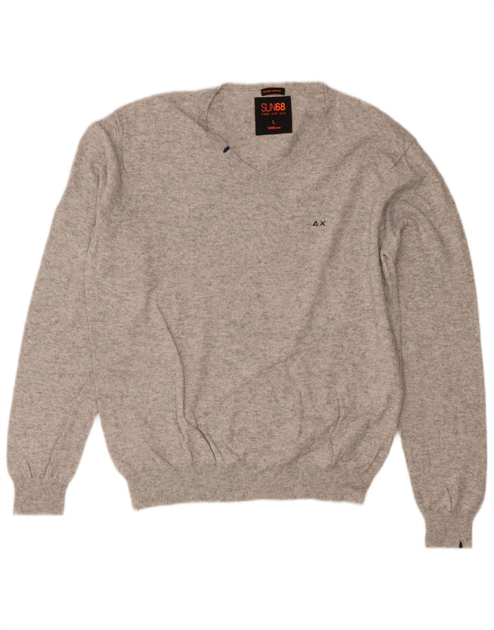 Maglione da uomo con scollo a V Sun68 grande cotone grigio