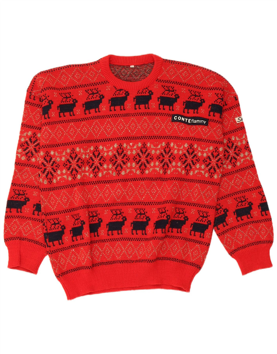 Maglione girocollo da uomo vintage in lana rossa grande Fair Isle