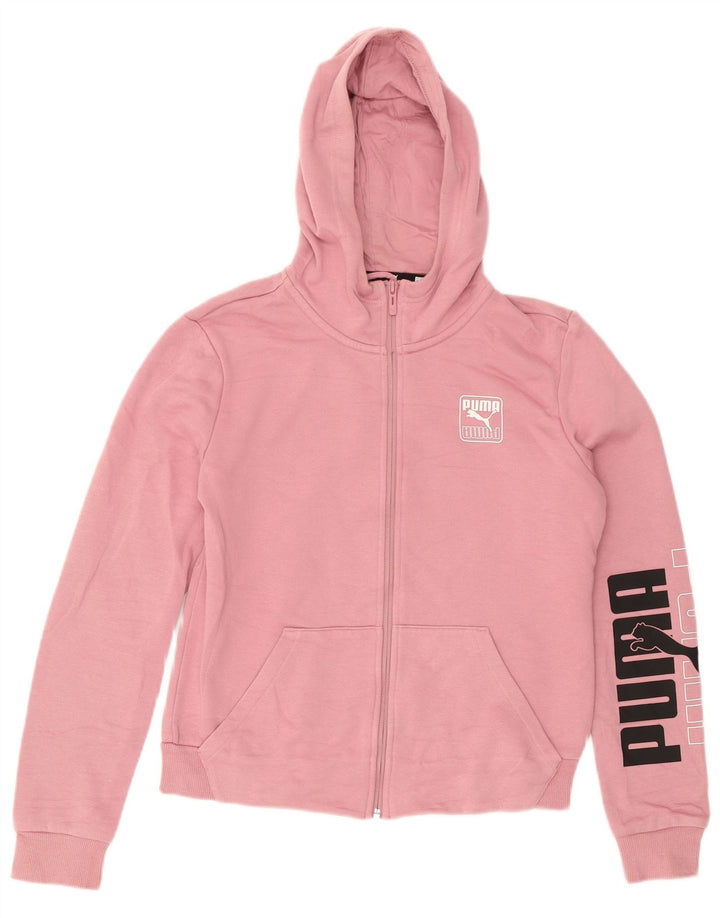 Felpa con cappuccio e zip grafica da donna Puma UK 14 Cotone rosa medio