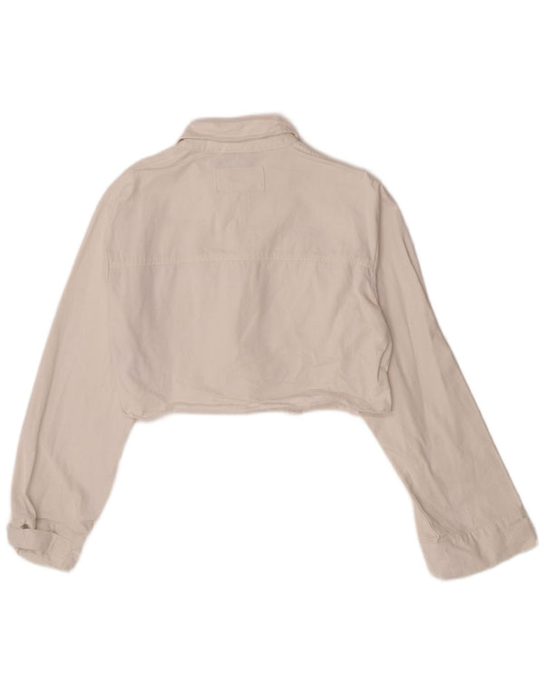 Giacca in denim vintage da donna corta UK 10 piccola in cotone bianco
