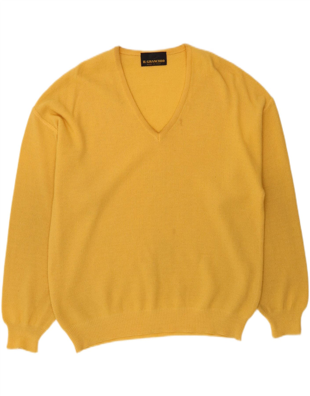 IL GRANCHIO Mens V-Neck Jumper Sweater Large Yellow Wool Vintage Il Granchio and Second-Hand Il Granchio from Messina Hembry 