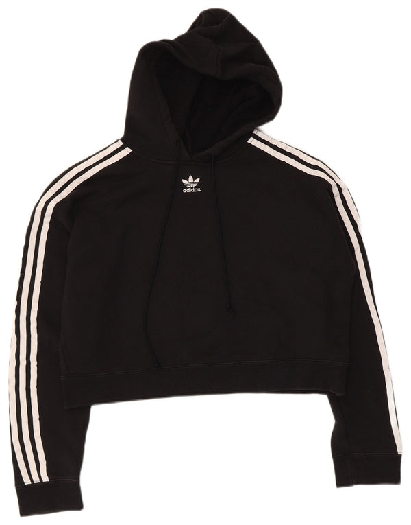 Felpa con cappuccio corta da donna Adidas UK 14 cotone nero medio