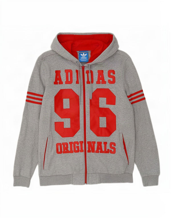 Maglione con cappuccio e zip grafica Adidas da uomo in cotone chiazzato grigio medio