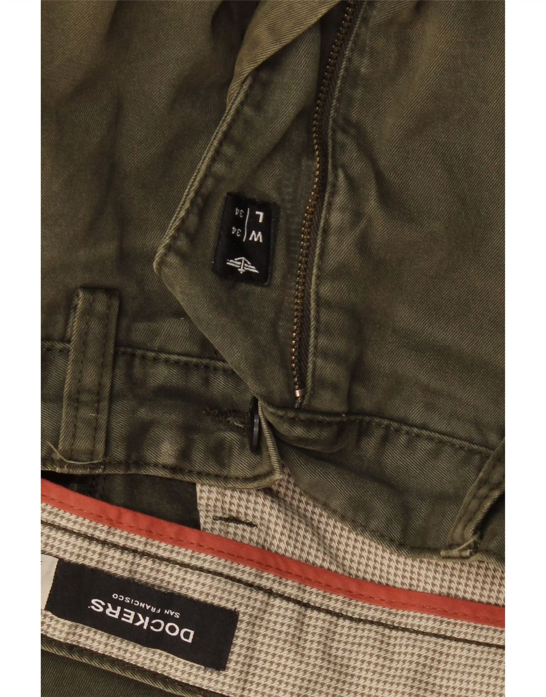 DOCKERS Pantaloni chino dritti da uomo W34 L30 cotone kaki