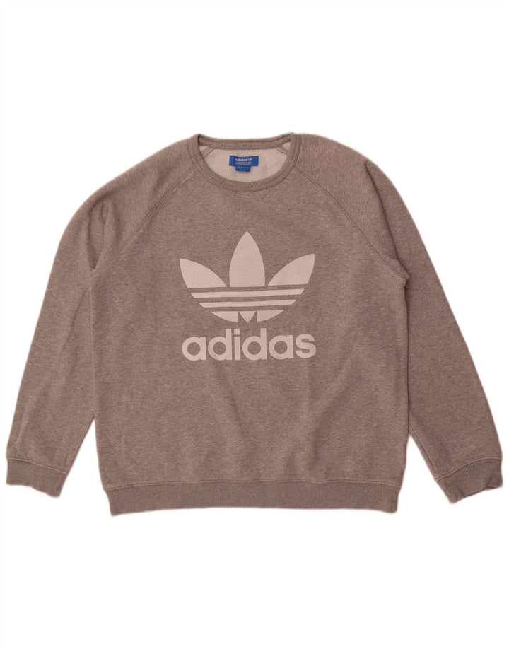 Felpa grafica da uomo Adidas, maglione grande, cotone chiazzato grigio