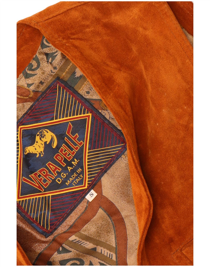 Gilet vintage da uomo in pelle scamosciata piccolo in pelle marrone