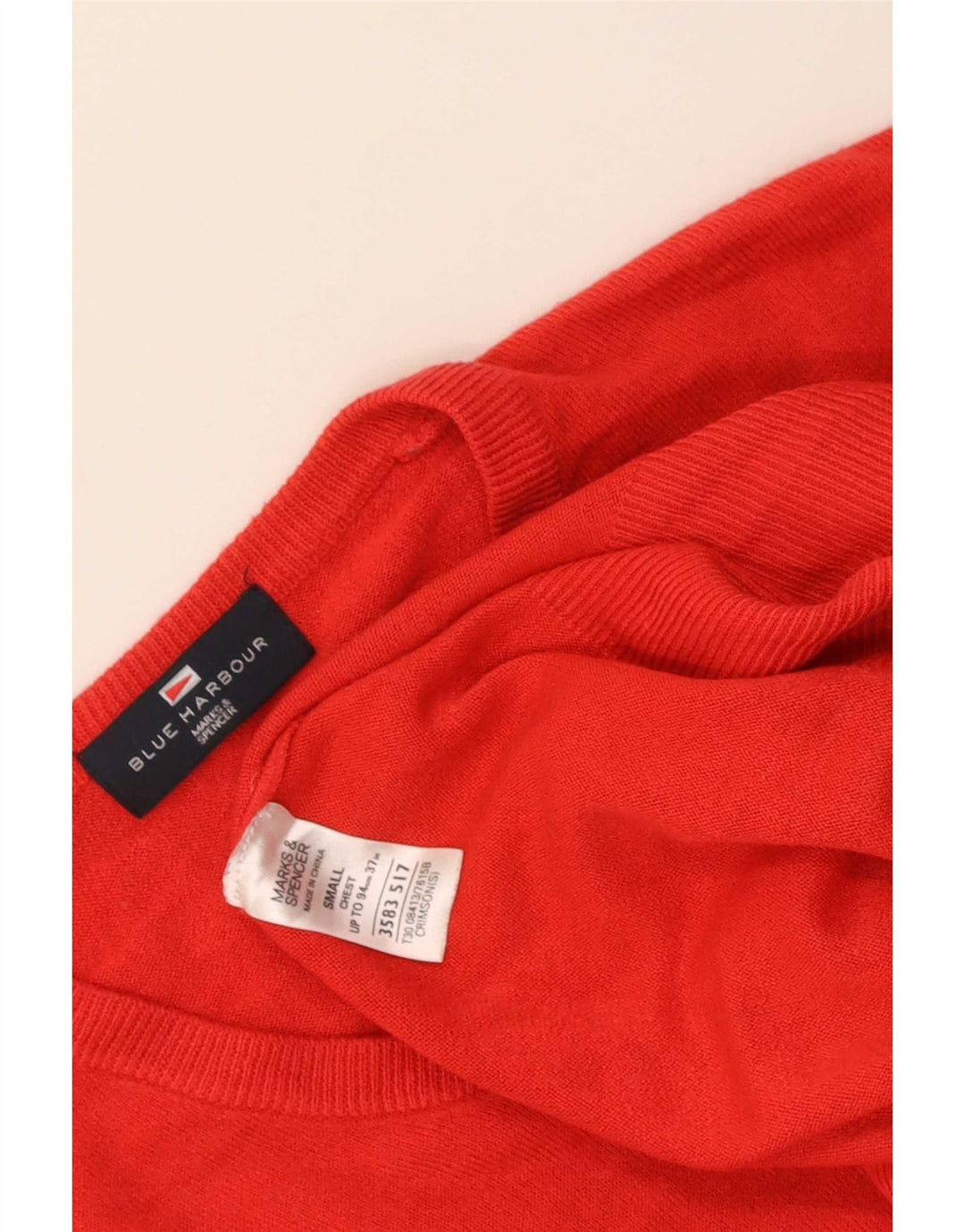 Maglione da uomo con scollo a V blu Harbour Marks & Spencer piccolo acrilico rosso