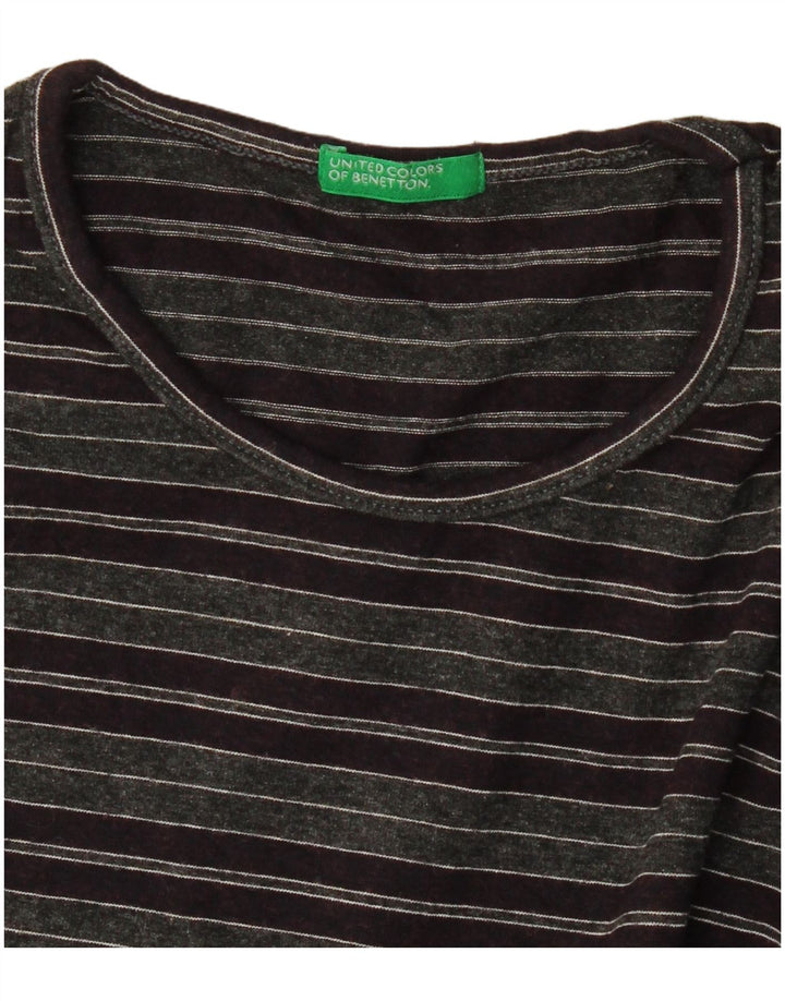 BENETTON Top da donna a maniche lunghe UK 8 piccolo grigio a righe