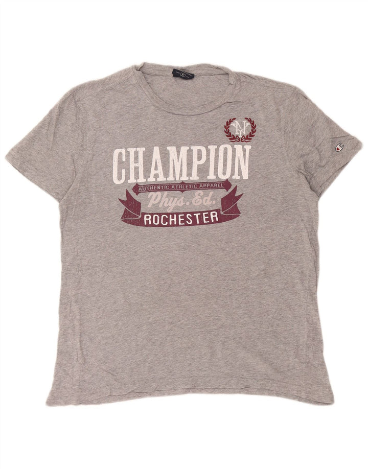 T-shirt grafica da uomo Rochester Champion Top in cotone chiazzato grigio medio