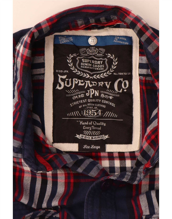 Camicia da uomo in flanella Superdry, cotone scozzese grande blu navy