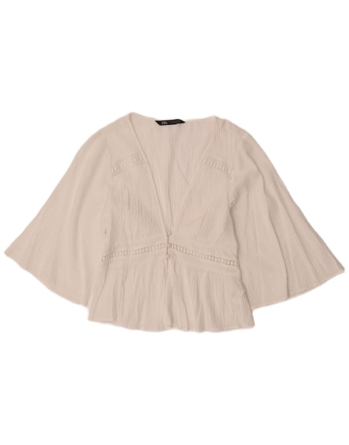 Camicetta da donna con maniche a 3/4 Zara UK 12 Poliestere bianco medio