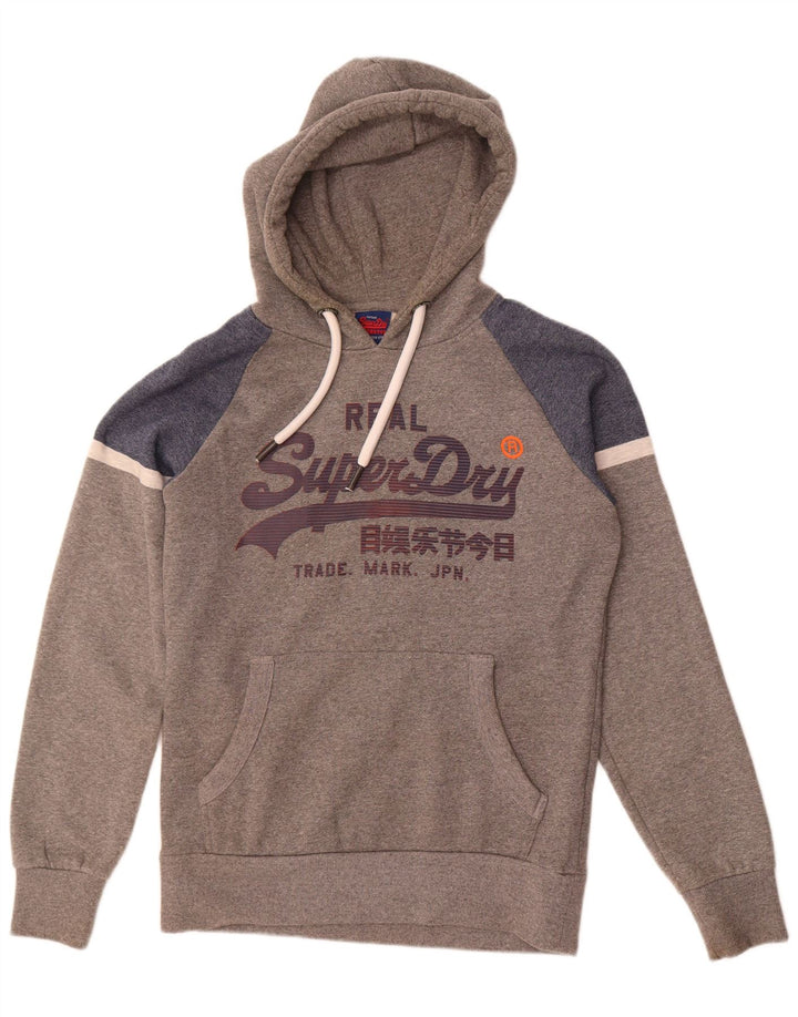 Maglione con cappuccio grafico da uomo Superdry in cotone color block grigio medio