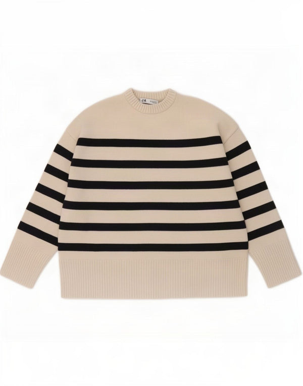 Maglione girocollo da donna Zara UK 16 Viscosa a righe beige grande