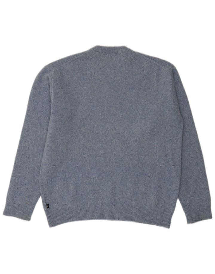 Asics Maglione da uomo con scollo a V, maglione grande, in lana d'agnello blu