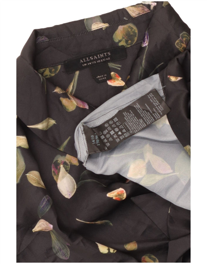 ALL SAINTS Camicetta da donna con cravatta corta sul davanti UK 14 Grande floreale nero