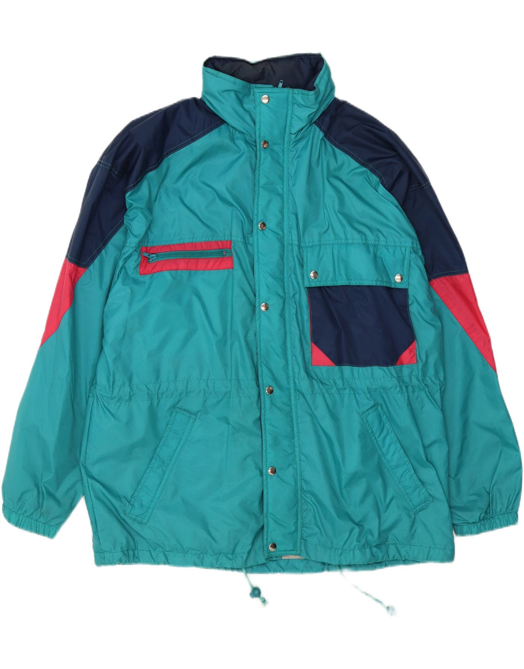 VINTAGE Mens Hooded Rain Jacket UK 40 Large Blue Colourblock Polyamide