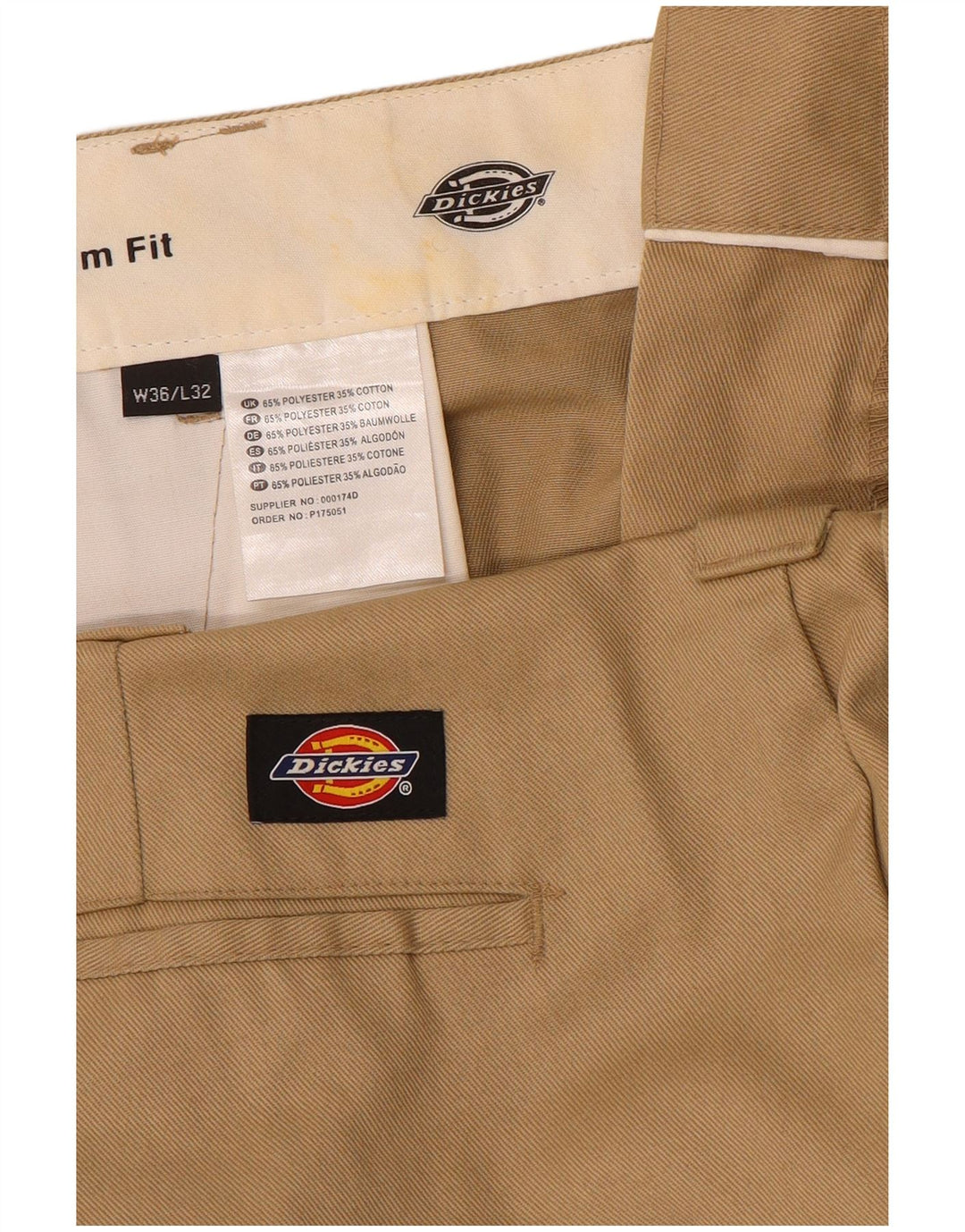 Pantaloni chino slim fit da uomo Dickies W36 L32 poliestere beige