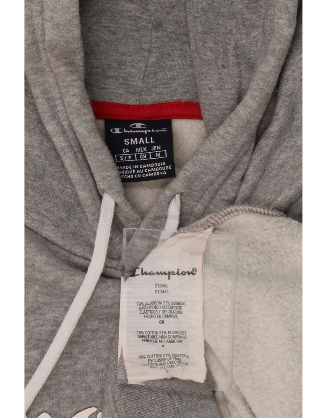 CHAMPION Mens Graphic Hoodie Jumper Small Grey Cotton Vintage Champion and Second-Hand Champion from Messina Hembry 